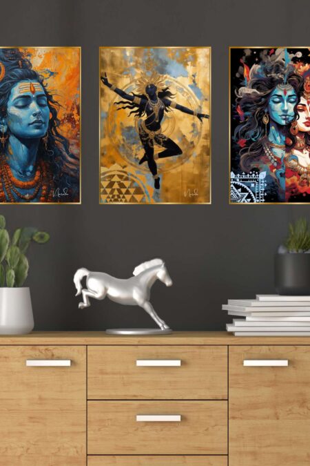 Set of Three Wall Paintings for Wall Dacoration Golden Framed Wall Paintings for Living Room & Bedroom Wall Art for Home Decoration & Office Wall Décor (24x18 inch CH-GD3-2)