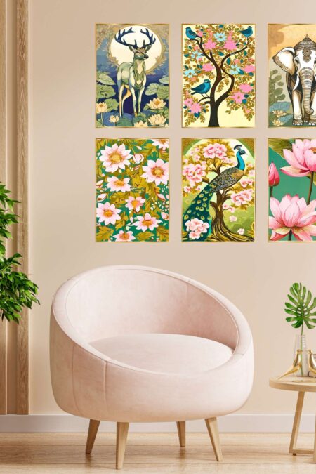 Set of Six Wall Paintings for Wall Dacoration Golden Framed Wall Paintings for Living Room & Bedroom Wall Art for Home Decoration & Office Wall Décor (17x13 inch CH-GD6-7)