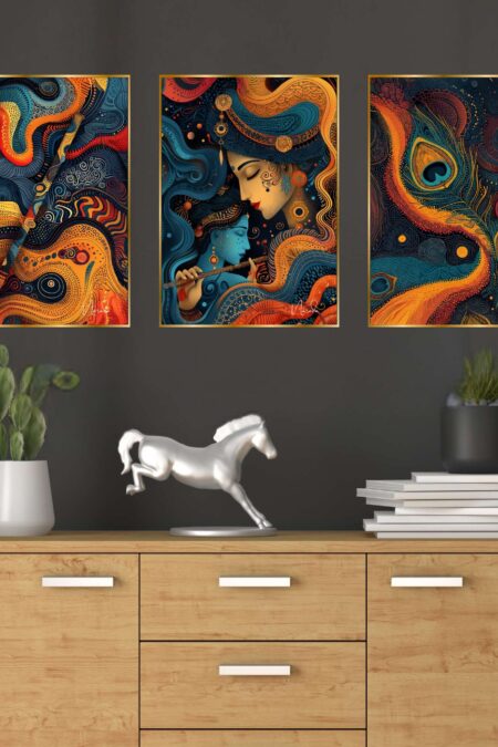 Set of Three Wall Paintings for Wall Dacoration Golden Framed Wall Paintings for Living Room & Bedroom Wall Art for Home Decoration & Office Wall Décor (24x18 inch CH-GD3-3)