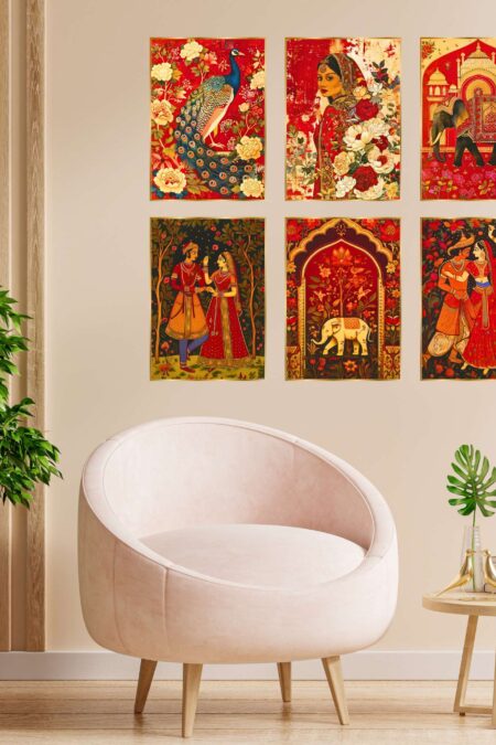 Set of Six Wall Paintings for Wall Dacoration Golden Framed Wall Paintings for Living Room & Bedroom Wall Art for Home Decoration & Office Wall Décor (17x13 inch CH-GD6-11)