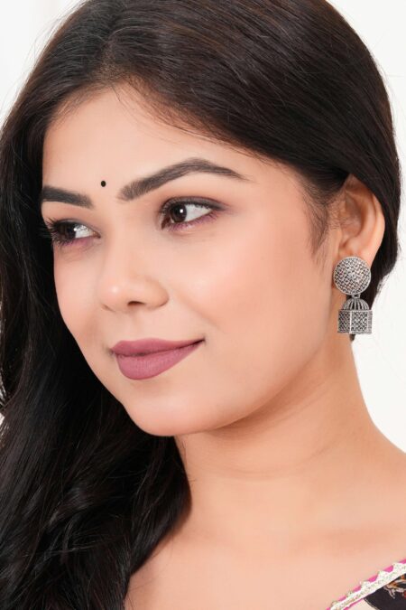Earrings for Women Traditional Silver AZ838-OXidised Jhumka Set | German Silver Chand Baliyan & Jhumkas Earrings | Birthday & Anniversary Gift -AZ838-OX-ER33