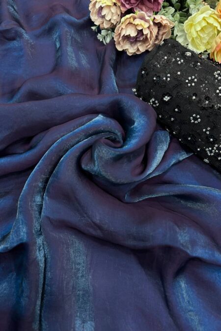 Women's Iridescent Dual-Tone Silk Saree with All-Over Sequin Embellished Blouse Piece