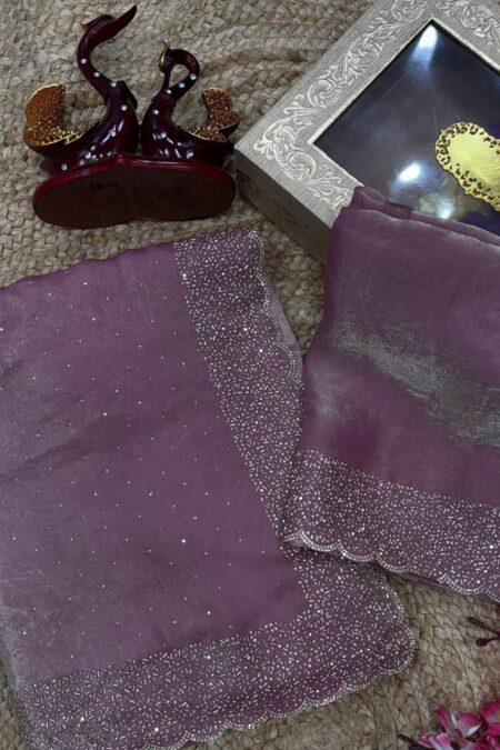 Women's Luxurious Shimmering Grey Organza Saree with Intricately Embroidered Black Blouse - Perfect for Festive & Evening Wear