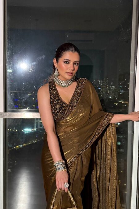 Women's Luxe Olive-Gold Silk Saree with Heavily Embellished Blouse & Border – Ideal for Evening, Wedding & Reception Wear