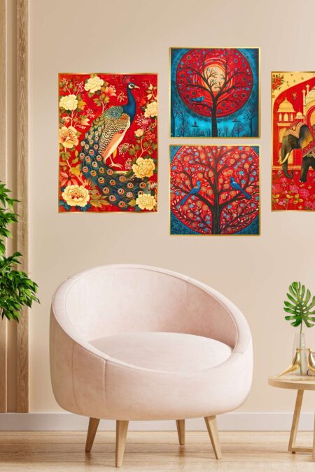 Set of Four Wall Paintings for Wall Dacoration Golden Framed Wall Paintings for Living Room & Bedroom Wall Art for Home Decoration & Office Wall Décor (13x10 inch CH-GD4-15)