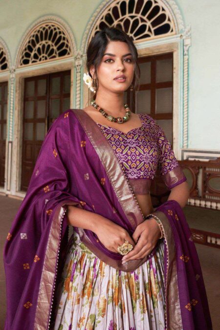 Women's Tussar Silk Patola Print Lehenga Choli with Dupatta ? Foil Work Stitched Lehenga Set